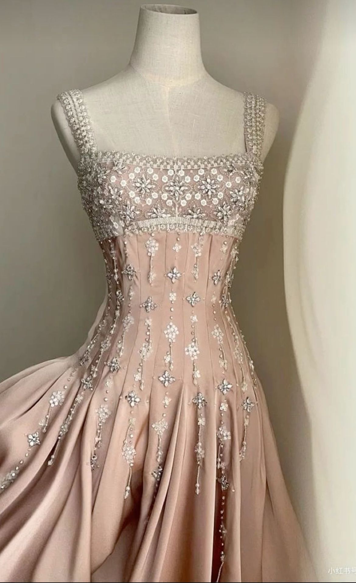 Vintage Pink Square Neck Wide Shoulder Strap Sequin Embroidered Satin Birthday Party Homecoming Dress