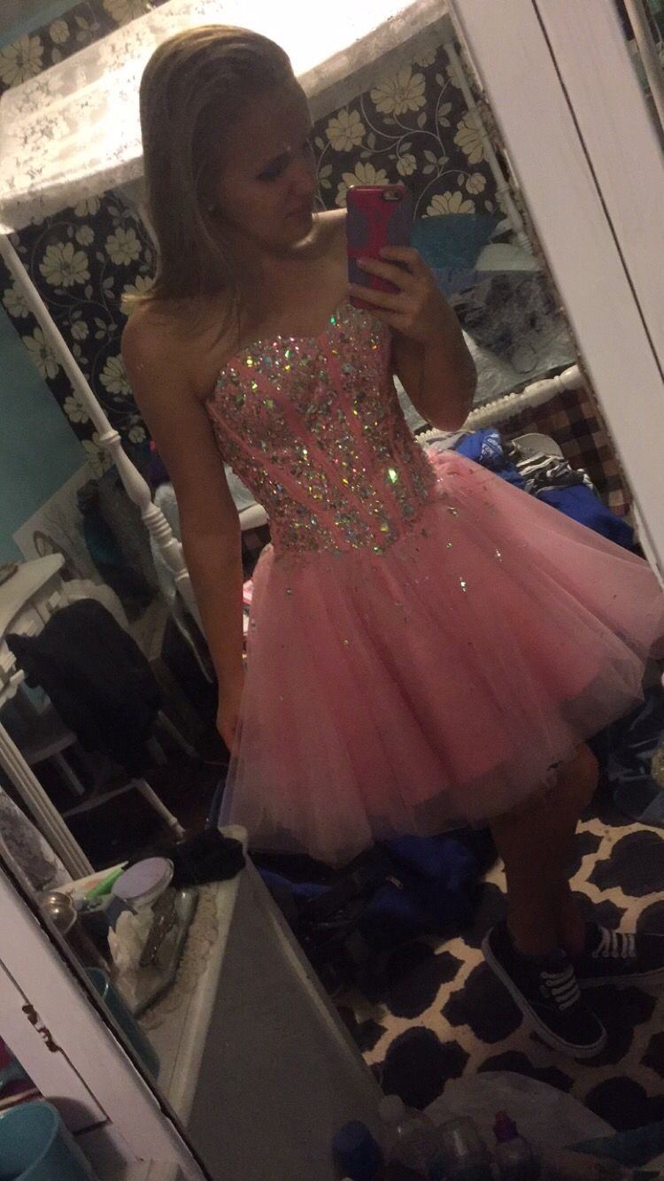Sweet Princess Pink Rhinestone Tulle A-Line 16th Birthday Homecoming Dress