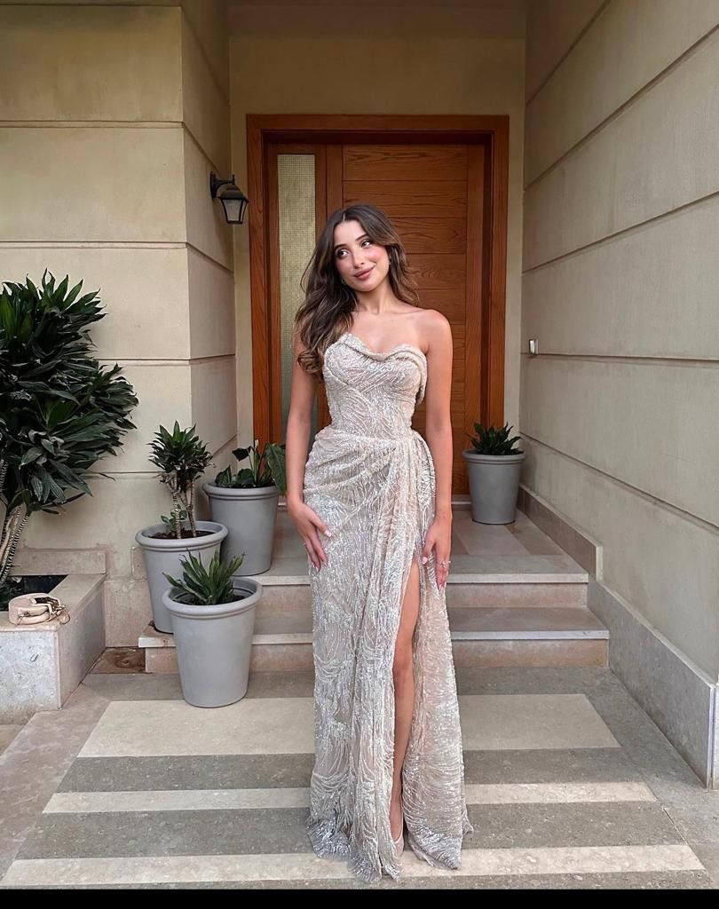 Elegant Mermaid Strapless High-Slit Sequined Long Prom Dress Evening Dress