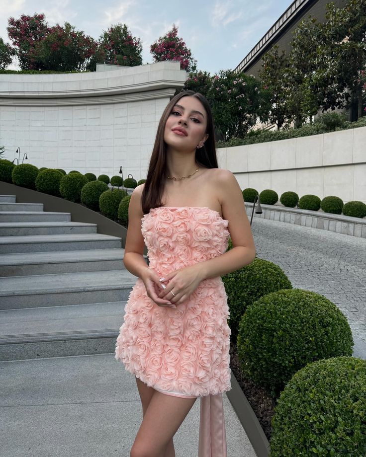 Sweet Pink Tube Top 3D Flower Slim Fit 16th Birthday Homecoming Dress