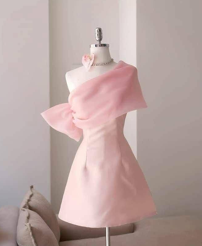 Charming One Shoulder Pink Short Graduation Homecoming Dress Formal 20th Birthday Outfits