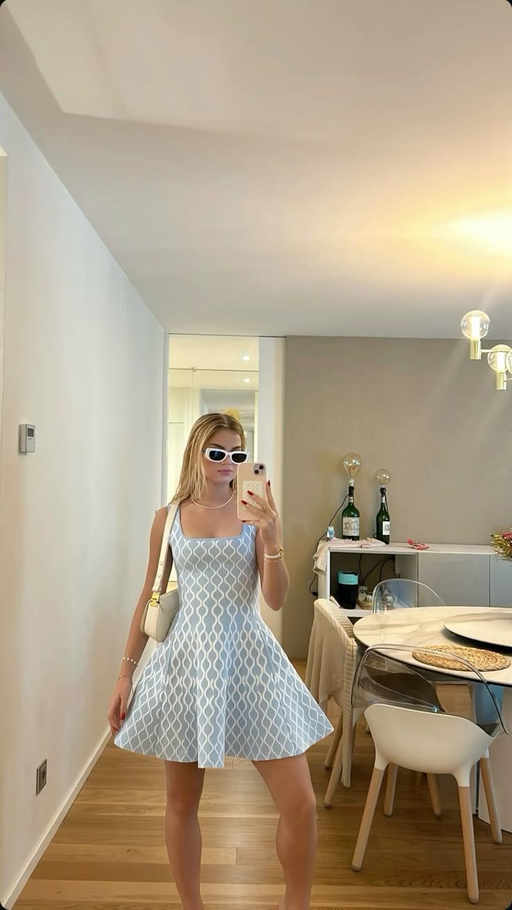 Fresh Light Blue Square Neck Geometric Pattern A-line 16th Birthday Homecoming Dress