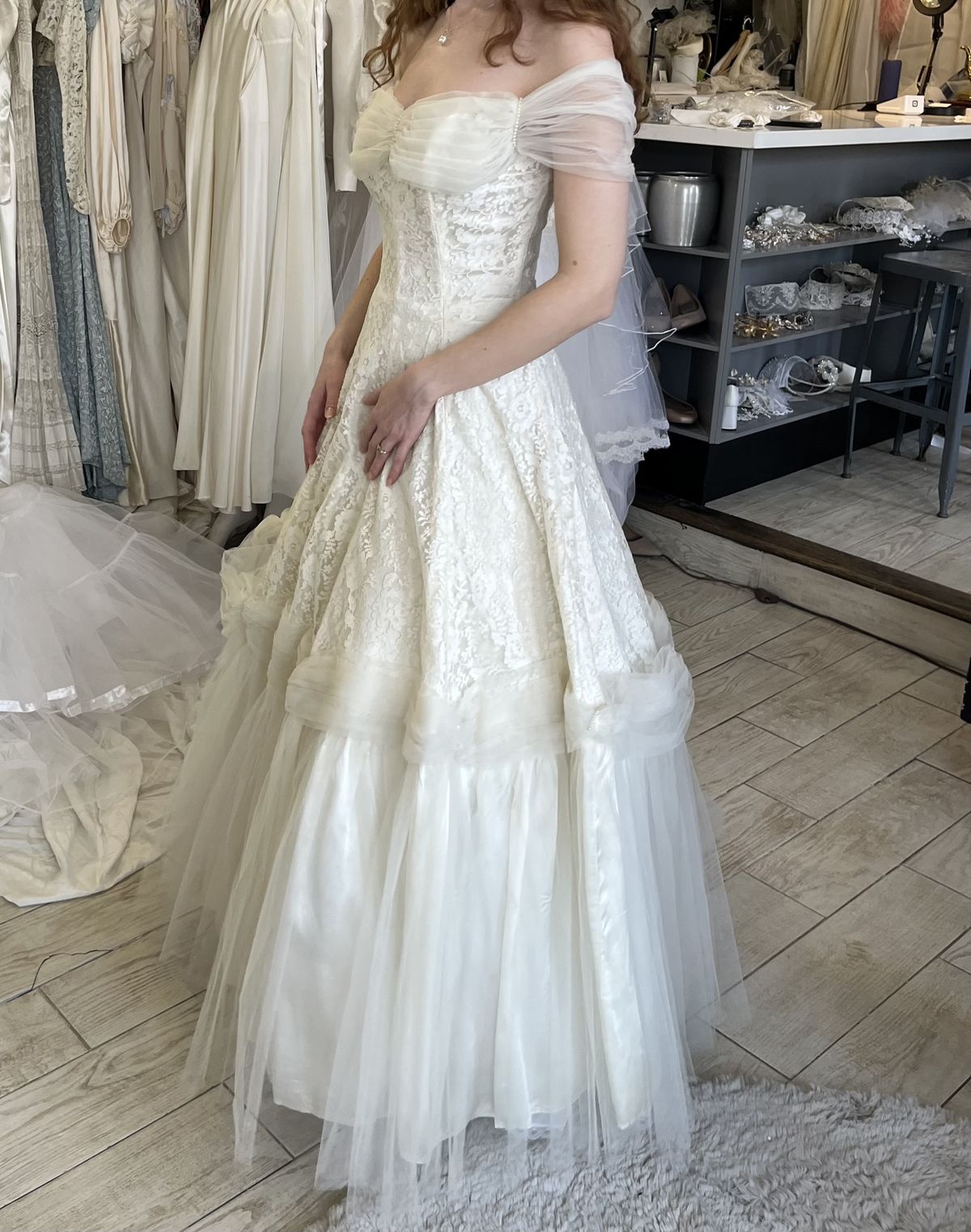 Vintage White A-line Off-shoulder Lace Long Prom Dress Evening Dress