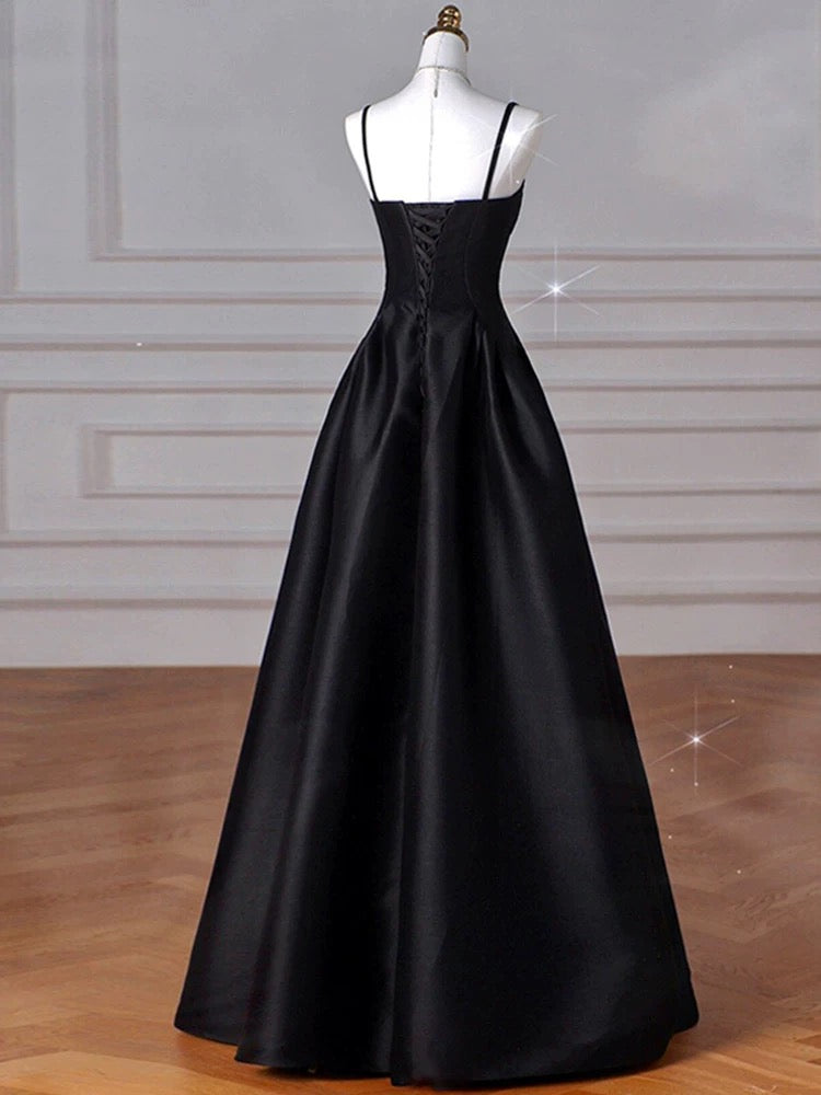 Sexy Wine Red A-Line Straps Satin Long Burgundy Prom Dresses
