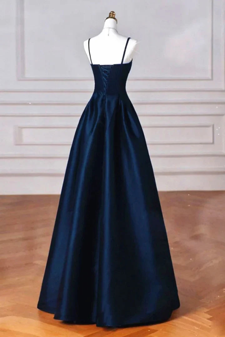 Sexy Wine Red A-Line Straps Satin Long Burgundy Prom Dresses