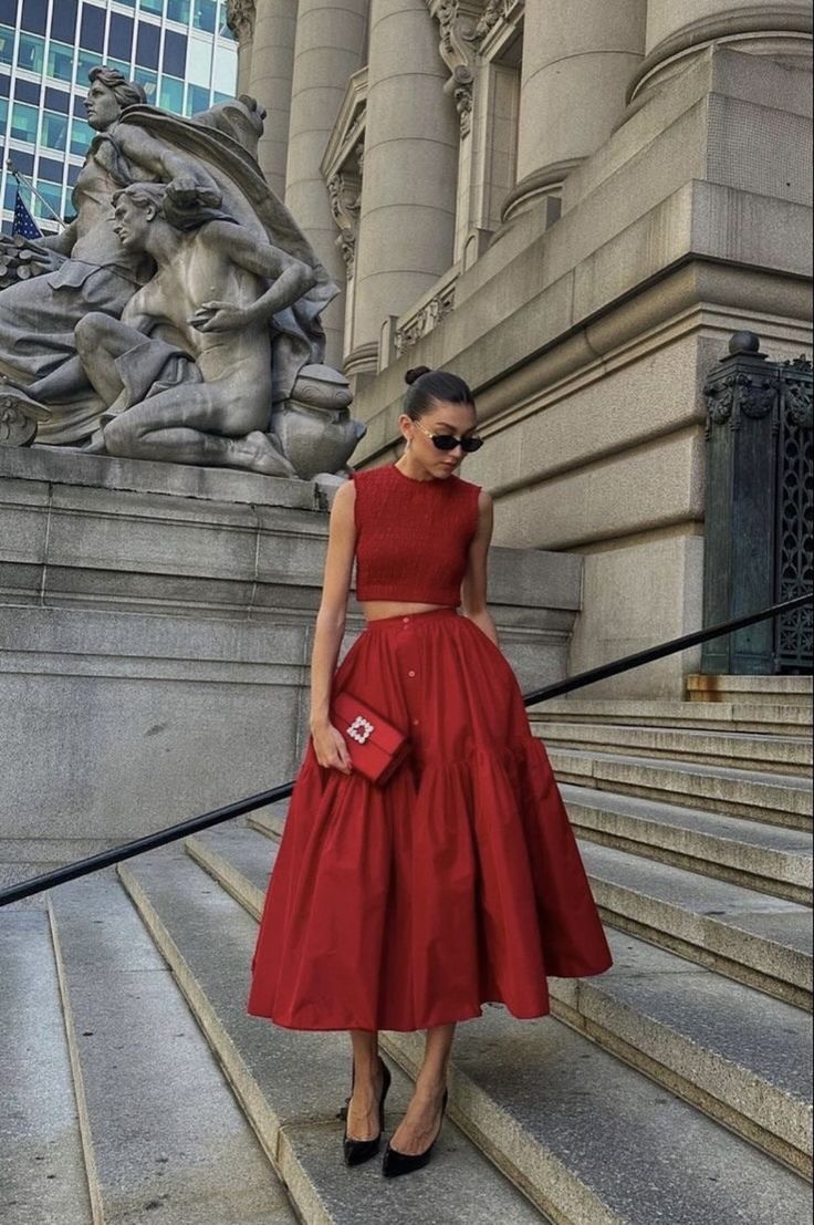 Simple 2 Pieces Red Satin Evening Dress Ankle Length Prom Dresses