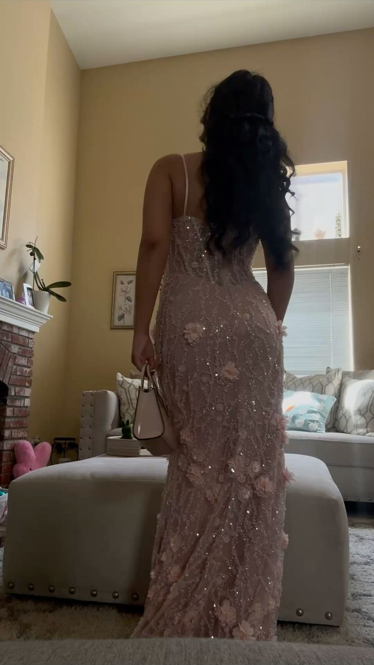 Elegant Pink Mermaid 3D Floral Bead Embroidery Sequin High Slit Long Prom Dress Evening Dress