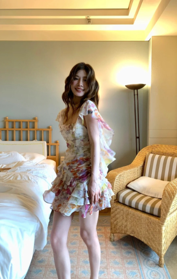Fresh Colorful Printed One-shoulder Ruffled Chiffon 17th Birthday Homecoming Dress
