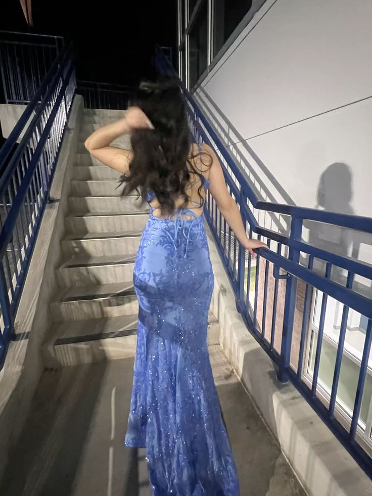 Beautiful Blue Mermaid Deep V-neck Strap Slit Sequin Embroidery Long Prom Dress Evening Dress