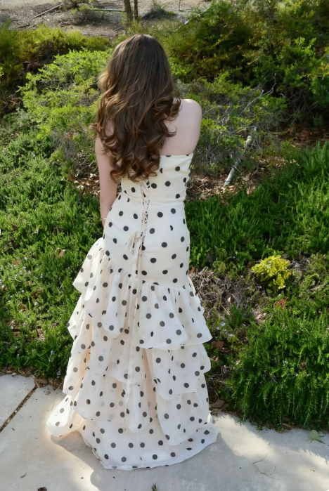 Sweet Milky White Polka Dot Layered Chiffon Long Prom Dress Evening Dress