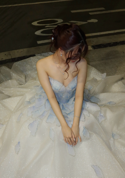 Dreamy Blue And White Strapless Sequined Tulle Ball Gown Evening Dress Sweet 16th Dress