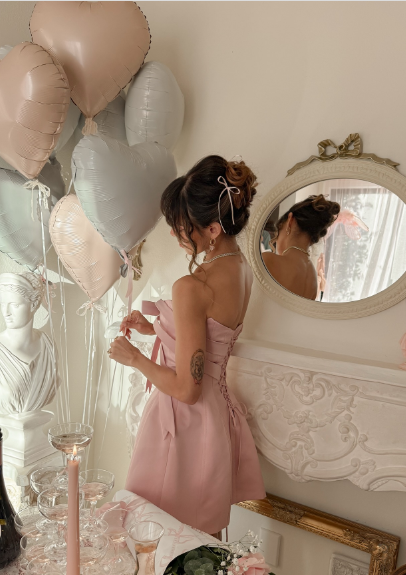 Sweet Pink Bow Waist Satin 16th Birthday Homecoming Dress