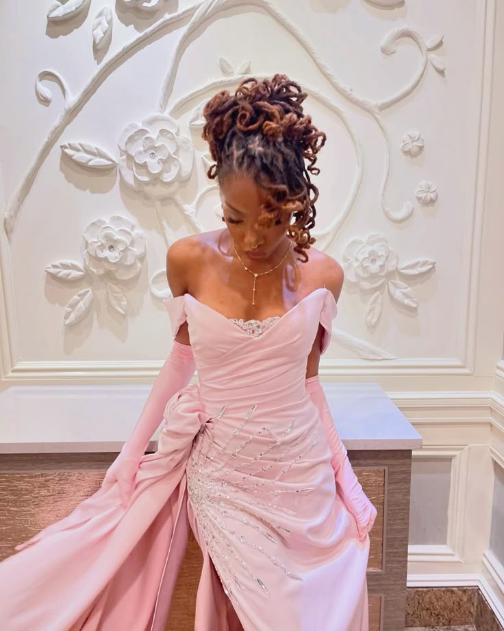 Elegant Pink Mermaid Off-shoulder Slit Satin Long Prom Dress Evening Dress