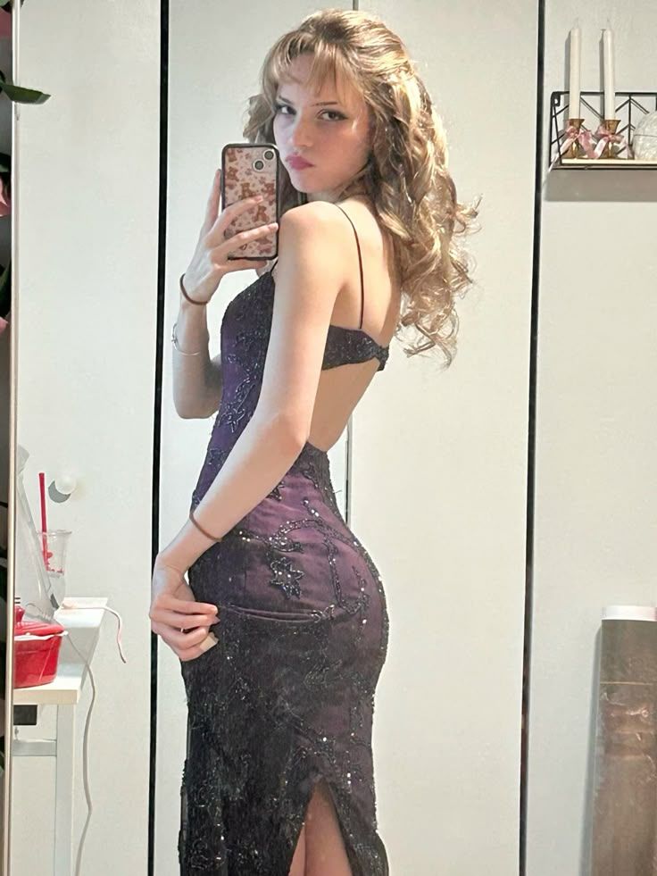 Vintage Deep Purple Mermaid Square Neck Embroidered Slit Long Prom Dress Evening Dress