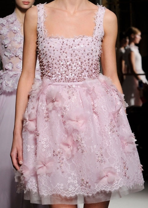 Sweet Light Pink Square Neck 3D Flower Sequin Lace Birthday Party Homecoming Dress