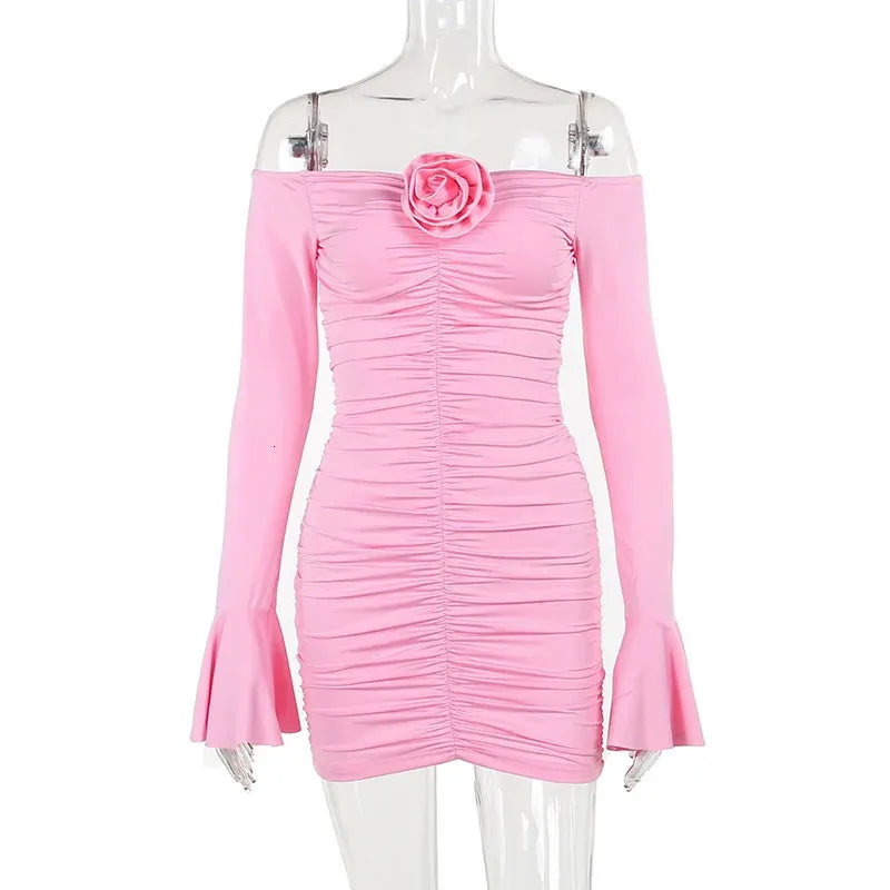Sweet Pink One Shoulder Long Sleeve Homecoming Dress