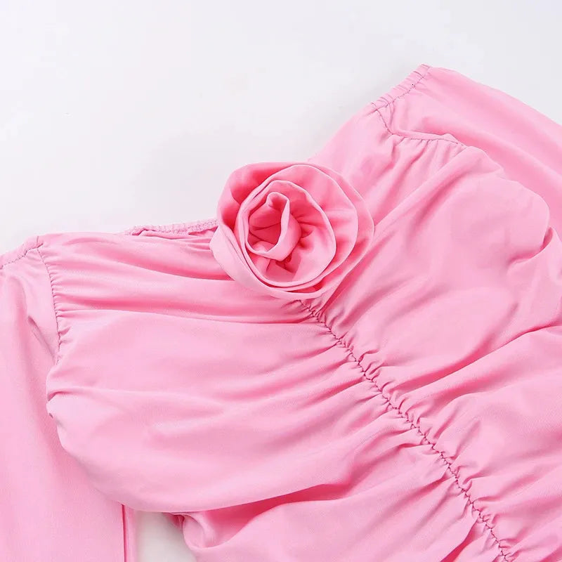 Sweet Pink One Shoulder Long Sleeve Homecoming Dress