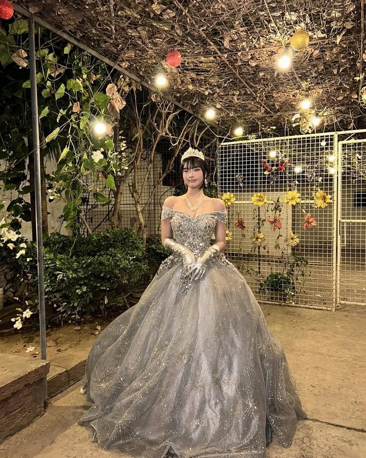 Dreamy Princess Silver-Gray Off-Shoulder Sequined Tulle Ball Gown Evening Dress Sweet 16 Dress
