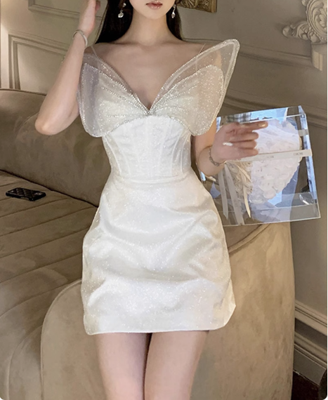 Princess Light Luxury Sling Rhinestone Bow Shiny 17th Birthday Homecoming Dress
