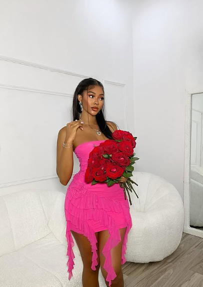 Sexy Pink Tube Top Ruffle Tight Hip 17th Birthday Homecoming Dress