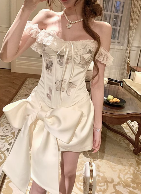Designer Bow Herringbone Tube Top Satin 17th Birthday Homecoming Dress