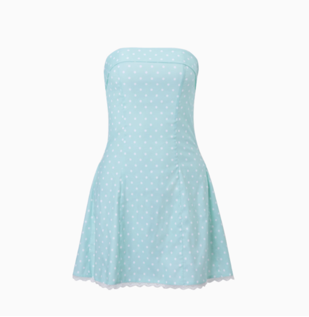 Sweet Polka Dot Lace Tube Top A-Line Homecoming Dress