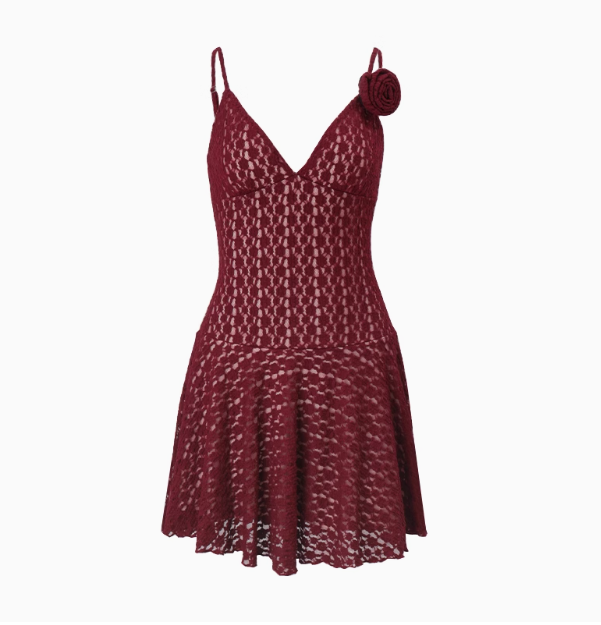 Sexy V-neck 3D Flower Strap A-line Homecoming Dress