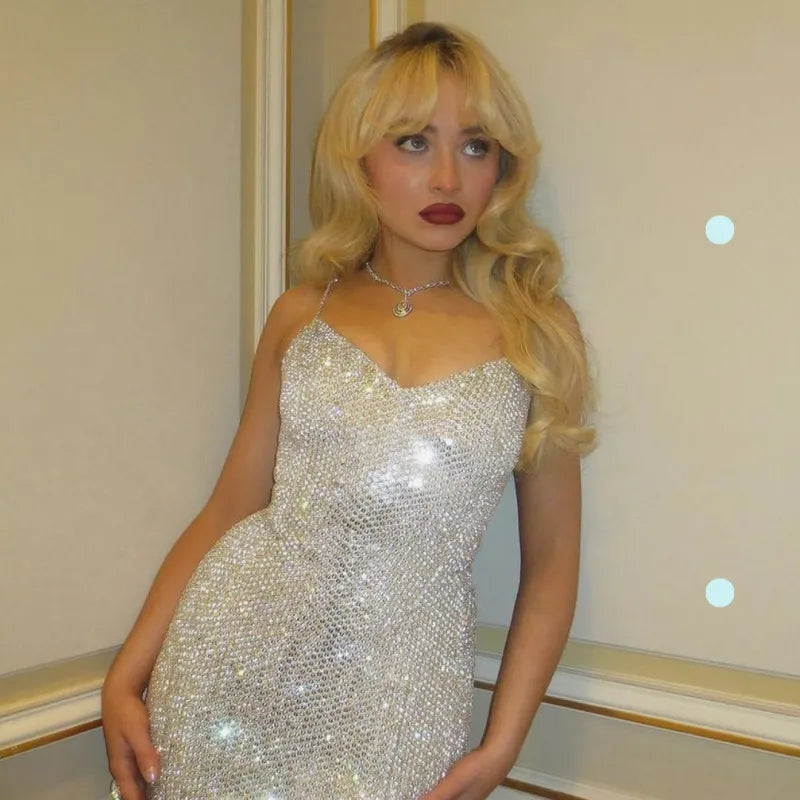 Shiny And Beautiful White Sling Sequined V-neck Slim Fit Hip 17th Birthday Homecoming Dress