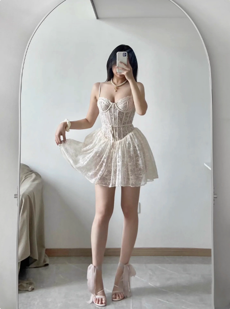 Sexy Lace Suspender Princess Dress Fishbone A-line Birthday Dress Homecoming Dress