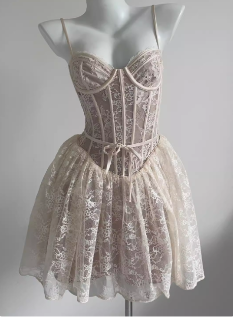 Sexy Lace Suspender Princess Dress Fishbone A-line Birthday Dress Homecoming Dress