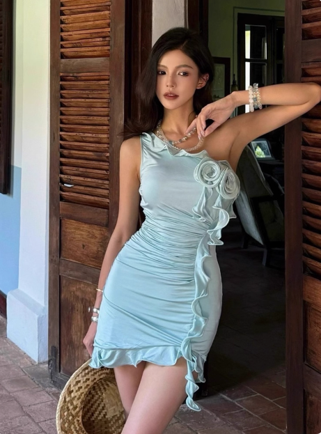 Irregular Ruffled Three-dimensional Rose Oblique Shoulder Hip 17th Birthday Homecoming Dress