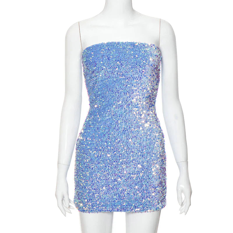 Shiny Blue Sequined Sleeveless Slim Fit Hip 17th Birthday Homecoming Dress