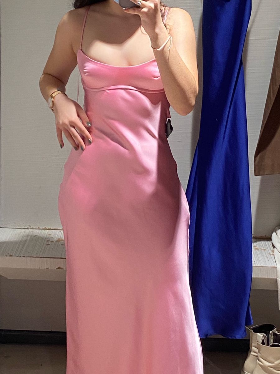 Sweet Pink Square Neck Backless Satin Fitted Long Prom Dress Evening Dress Bridesmaid Dress