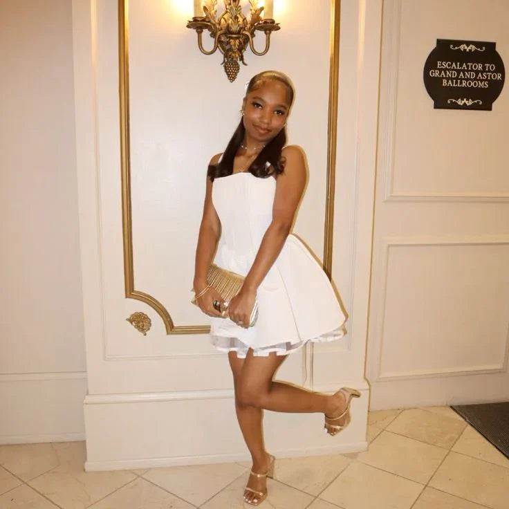 Cute Shoulder Strap A-line Back Strappy 17th Birthday Short Skirt Homecoming Dress