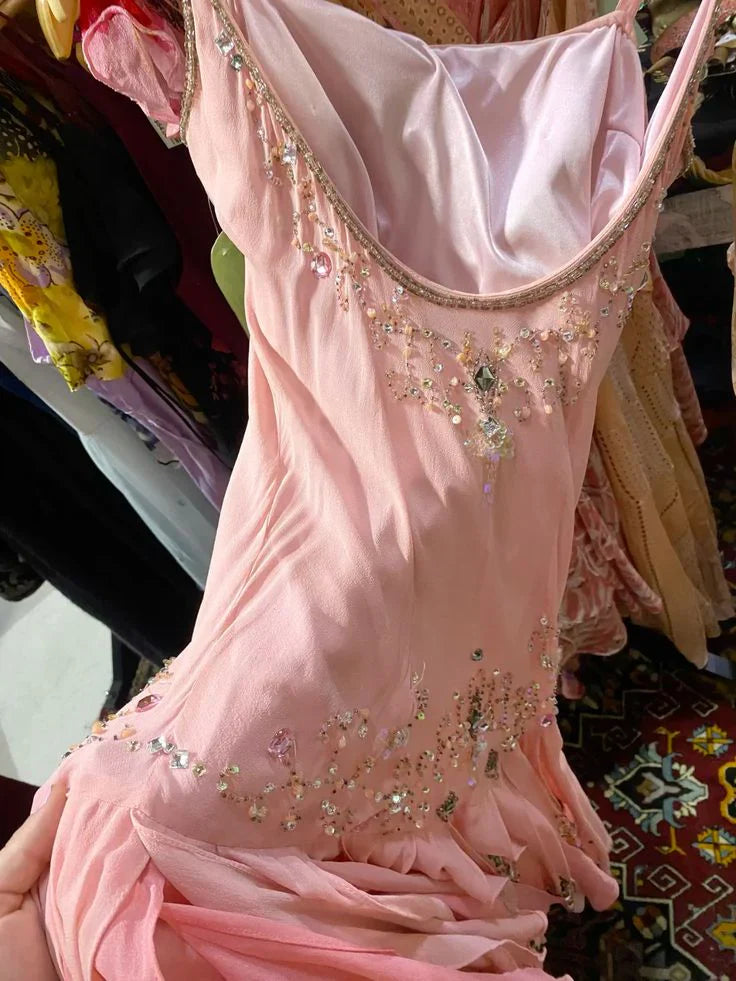 Sweet Retro Pink Beads Irregular Ruffle Chiffon 17th Birthday Homecoming Dress