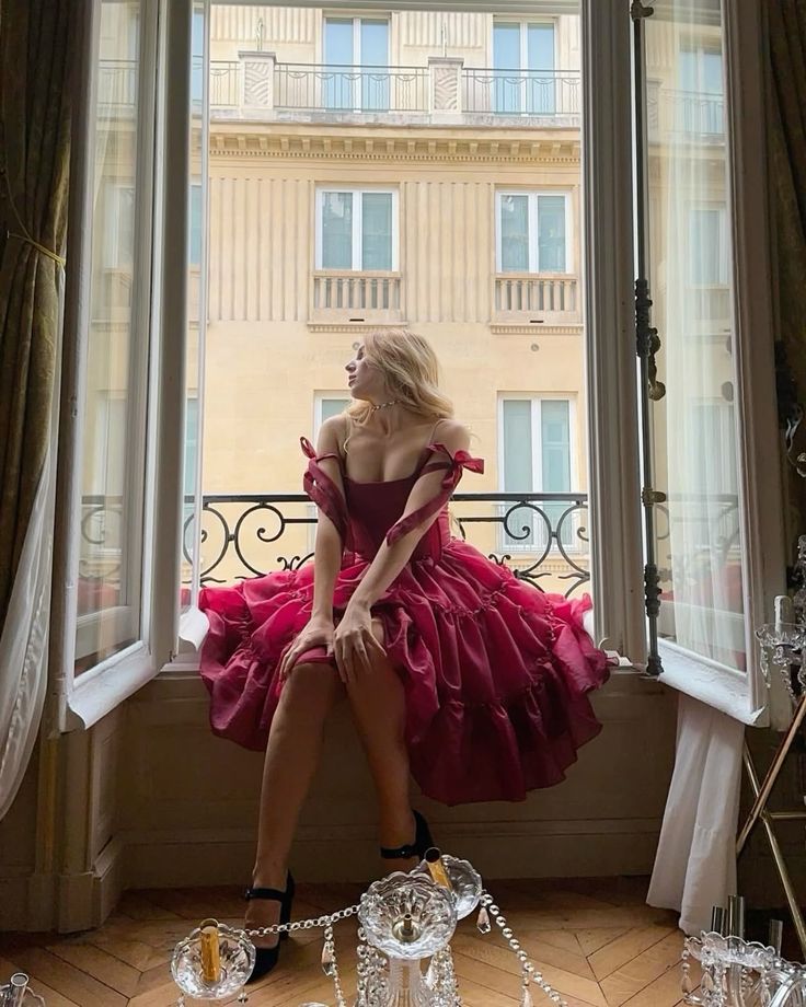Retro Palace Burgundy A-line Bow Strap Organza Tea-length Prom Dress Evening Dress 17th Birthday Dress