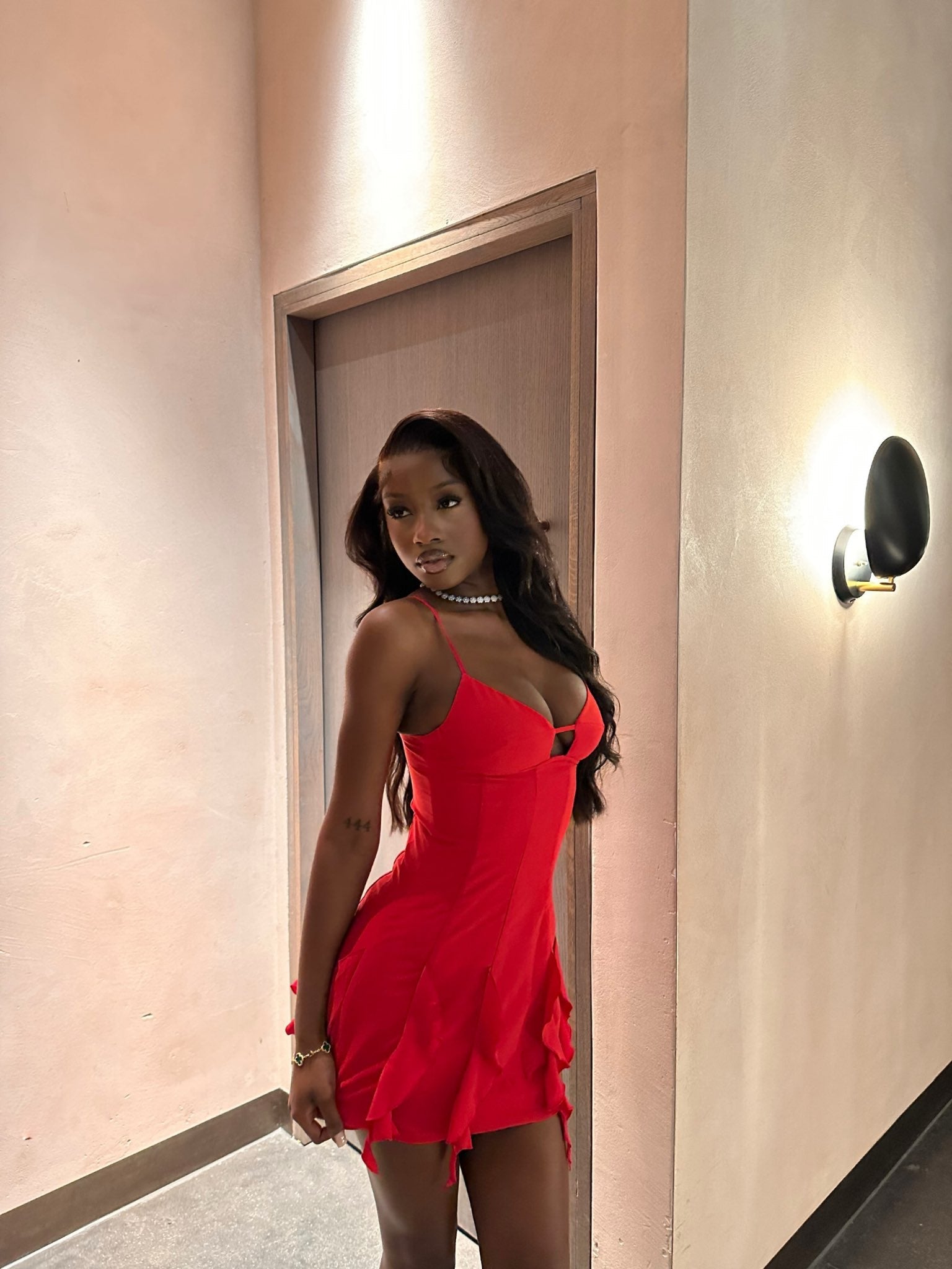 Sexy Red Suspender Ruffled Hip 19th Homecoming Dress
