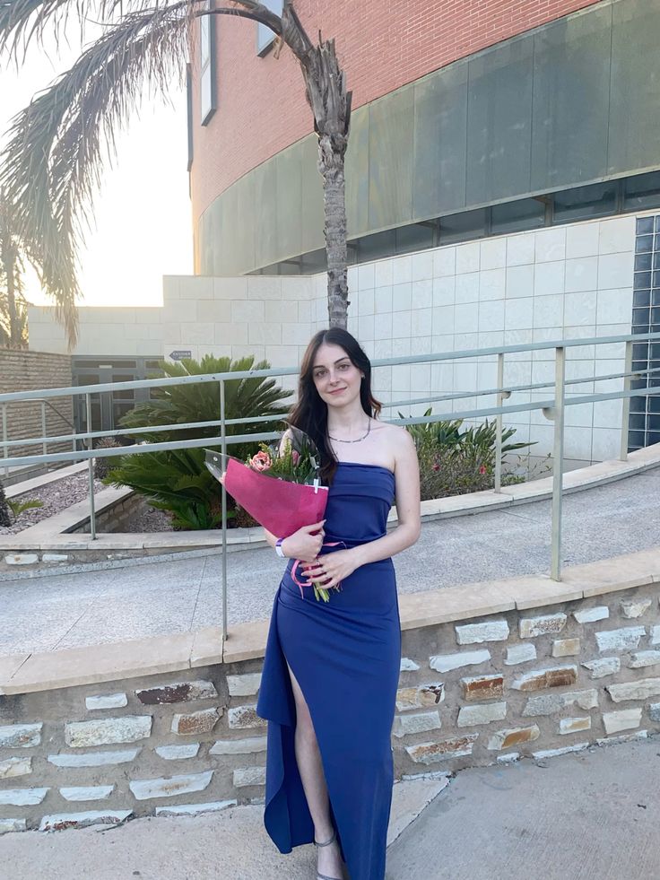 Simple Navy Blue Strapless High-Slit Satin Long Prom Dress Evening Dress Bridesmaid Dress