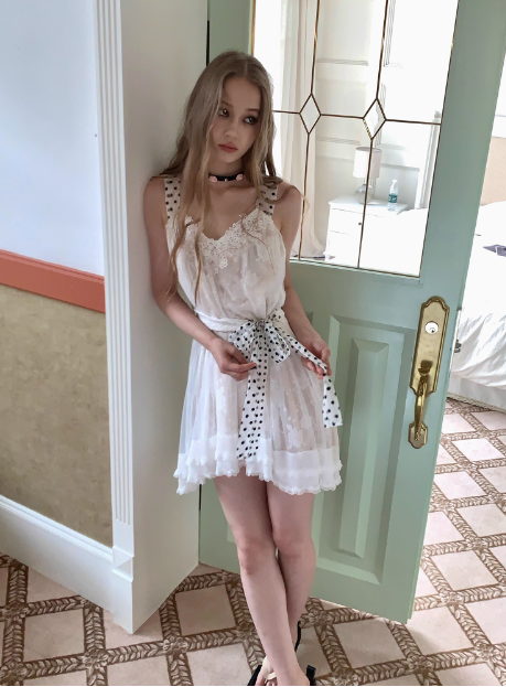 Cute White Lace Polka Dot Tie Waist Birthday Short Skirt Homecoming Dress