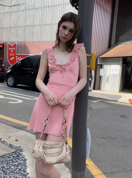 Sweet Pink Ruffle Chiffon 17th Birthday Homecoming Dress