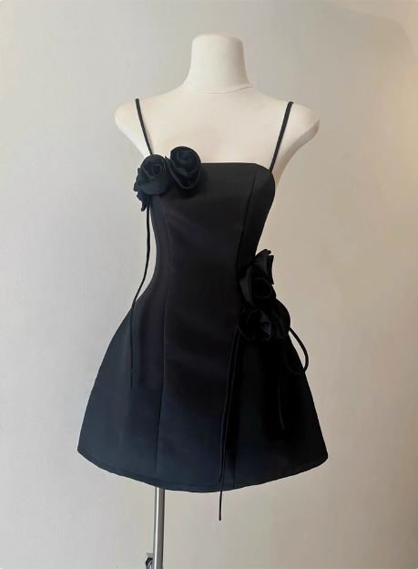 Sweet Tube Top Suspenders Waist Flower Birthday Skirt Homecoming Dress