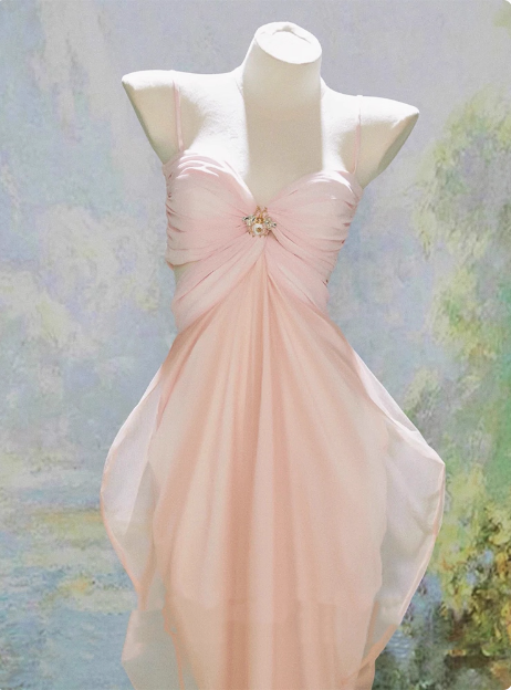 Elegant Pink Suspender Tulle Slim Irregular Birthday Dress Homecoming Dress