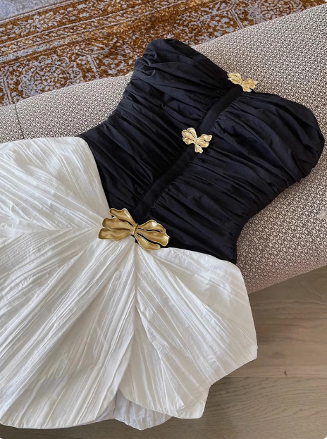 Design Contrast Color Tube Top Irregular Birthday Dress Homecoming Dress