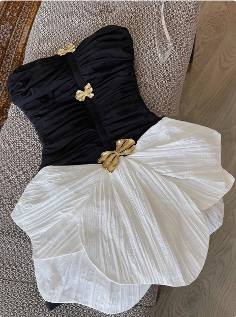 Design Contrast Color Tube Top Irregular Birthday Dress Homecoming Dress