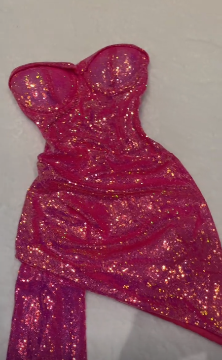 Shiny Pink Tube Top Sequin Irregular 17th Birthday Homecoming Dress
