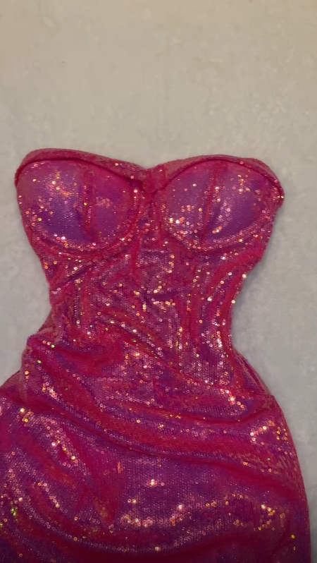Shiny Pink Tube Top Sequin Irregular 17th Birthday Homecoming Dress