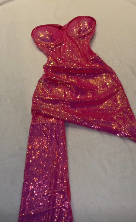 Shiny Pink Tube Top Sequin Irregular 17th Birthday Homecoming Dress