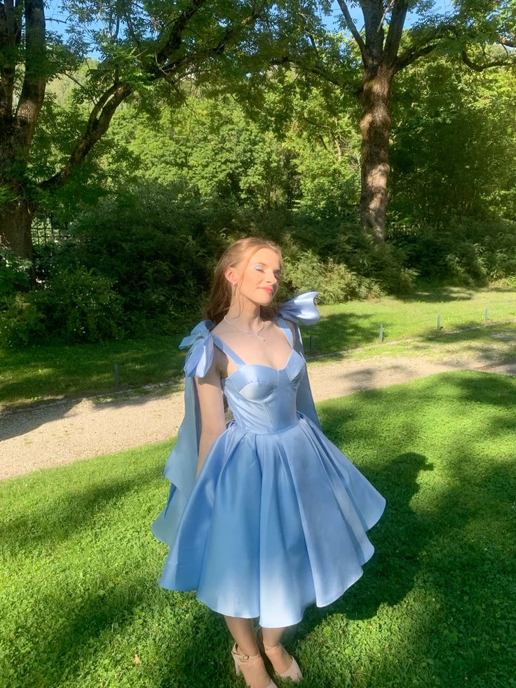 Princess Blue Lace-up Bow A-line Sweet Birthday Dress Homecoming Dress