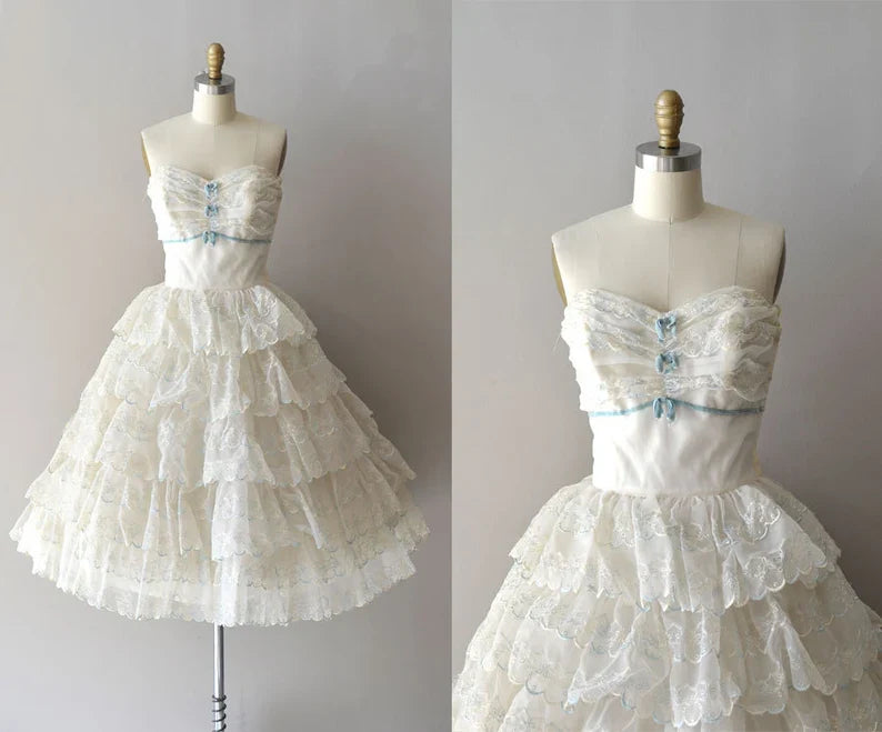 Cute White Tube Top Cake Birthday Dress Homecoming Dress