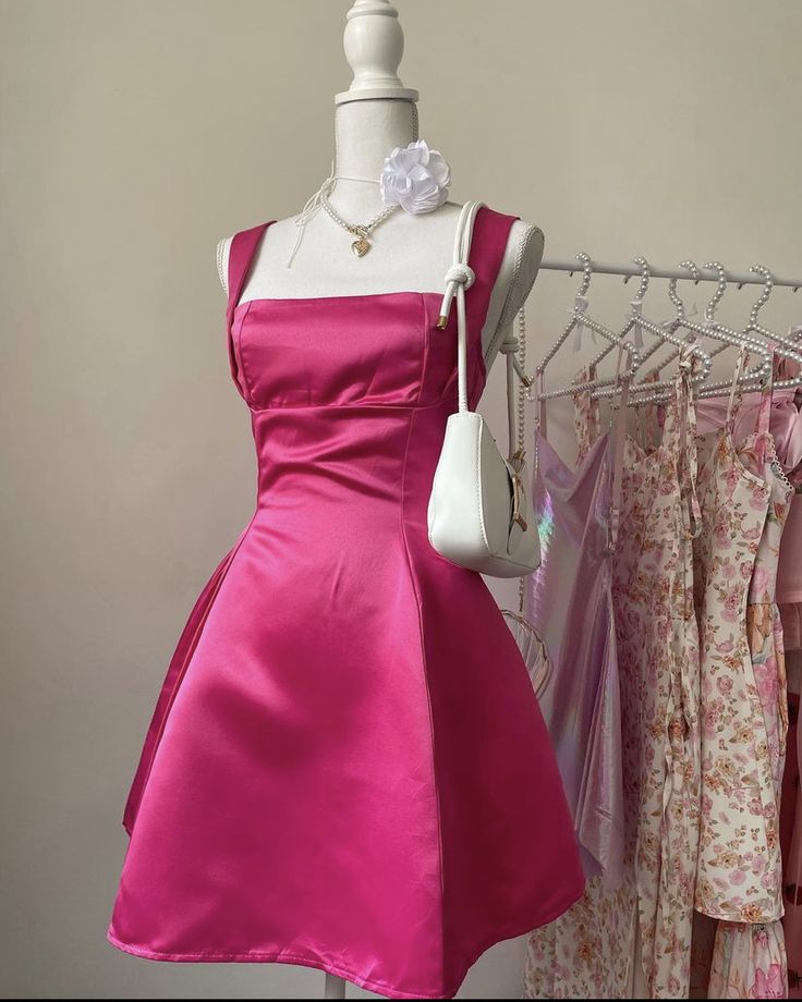Cute Satin Straps Pink Waist Bow 17th Birthday Homecoming Dress